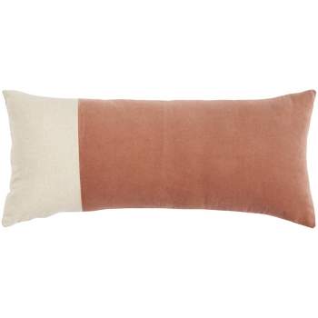 14"x32" Oversized Cotton Velvet Linen Colorblock Indoor Lumbar Throw Pillow Blush - Mina Victory