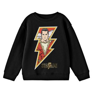 Shazam! Movie Character In Logo Crew Neck Long Sleeve Youth Boy's Black Sweatshirt - 1 of 2