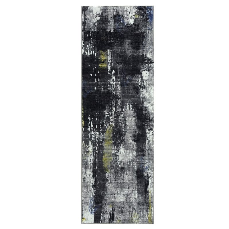 Abstract Area Rug Oriental Throw Rugs Modern Distressed Rug For Living Room, 2' x 6' Black, 3 of 9