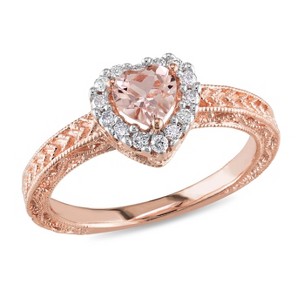 EVERLY JEWELRY | Rose Plated Sterling Silver 1/7 CT TDW Diamond and 1/2 CT TGW Morganite Heart Halo Ring - 1 of 4