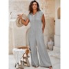 Imily Bela Womens Comfortable Summer Striped Short Sleeve Wide Leg Jumpsuit with Buttons Pockets for Beach Everyday - 2 of 4