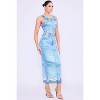 Slickblue Women's Knit Midi Dress With Denim Wash Print, Back Slit Detail, Casual Wear Style, Indigo, Size S-L - 3 of 4