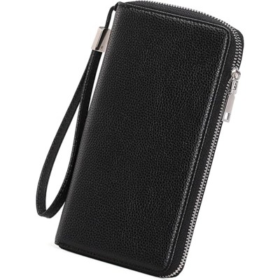 BEAFUP Women PU Leather Wallet,RFID Blocking Zipper Around Phone Holder Clutch Wristlet,Large Capacity Travel Long Purse for Women