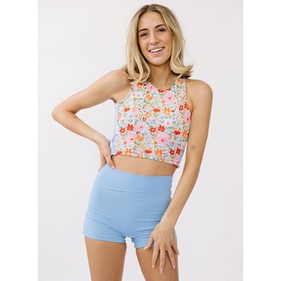 Lime Ricki Women's Groovy Blooms Knotted Crop - Xs : Target
