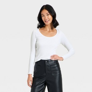 Women's Ribbed Seamless Long Sleeve Top - A New Day™ - 1 of 4