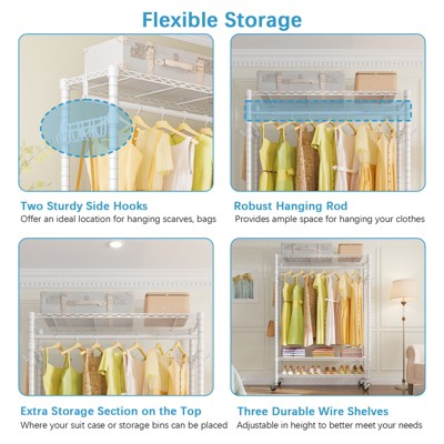 R1C Plus White Wire Garment Rack with Black Cover