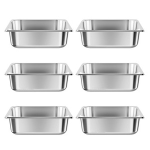 1/2 Size Stainless Steam Hotel Pans, 4 Inch Deep, 6 Pack, Anti-Jam Stainless Steel Catering & Storage Pans - 1 of 4