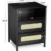 Nightstand with Charging Station and LED Lights, Bedside Table with 2 Rattan Drawers, USB Ports & Outlets, Storage Cabinet for Bedroom or Living Room - 2 of 4
