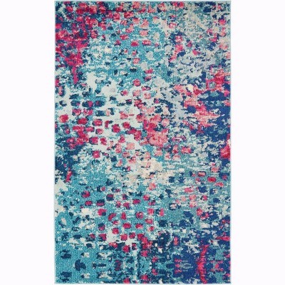 Blue and Pink Abstract Synthetic Rectangular Area Rug