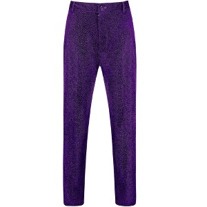 Lars Amadeus Men's Straight Leg Party Nightclub Glitter Metallic Dress Trousers - 1 of 4