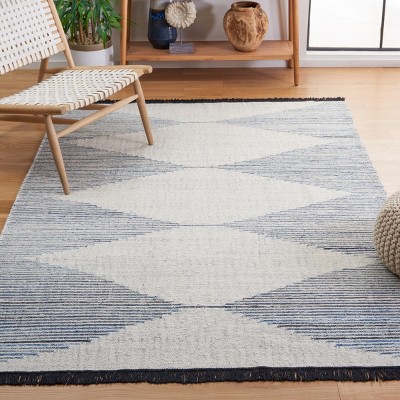 Kilim With Fringes KLM309 Flat Weave Area Rug - Blue/Ivory - 8'x10' - Safavieh