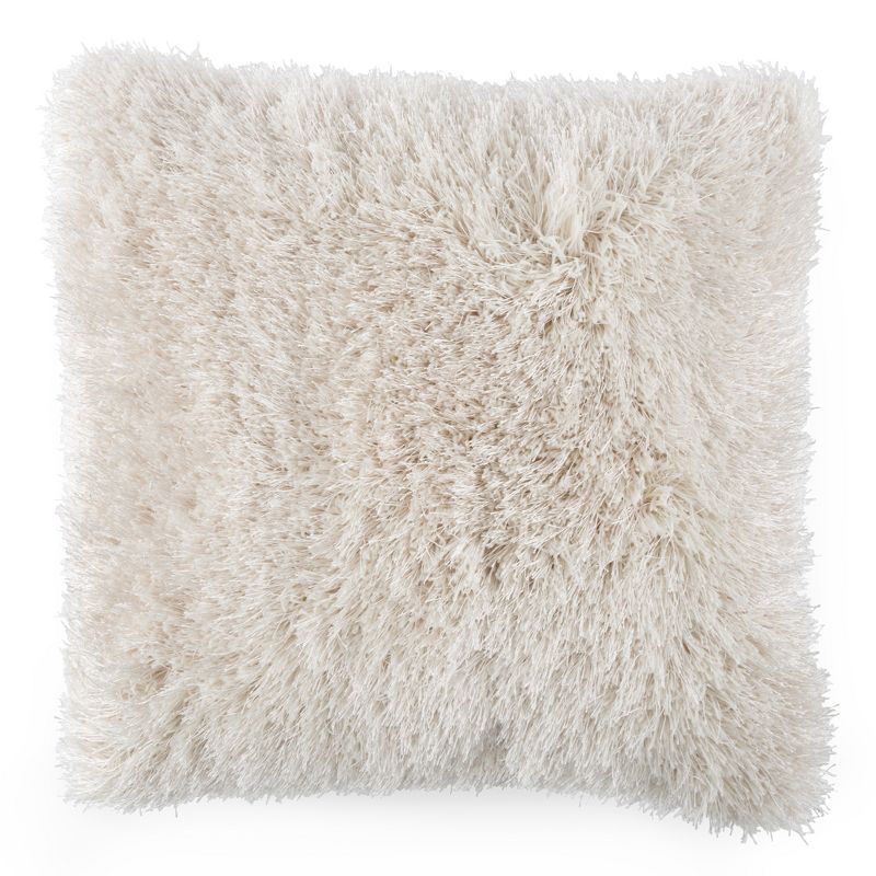 Fuzzy Oversized Throw Pillow - Shag Faux Fur Glam Decor - Plush Square Accent or Floor Pillow for Bedroom, Living Room, or Dorm by Lavish Home (Beige), 3 of 7