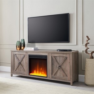 Gray Oak TV Stand with Crystal Fireplace Insert - Henn&Hart - 1 of 4