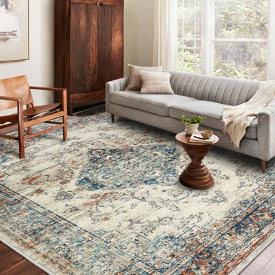 VisioGear Area Rug, Vintage Large Non-slip Rug For Living Room Kitchen Bedroom, Blue Green, 120"*96"*0.31"