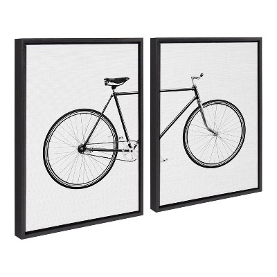 Black and White Bicycle Canvas Art Set with Black Frame