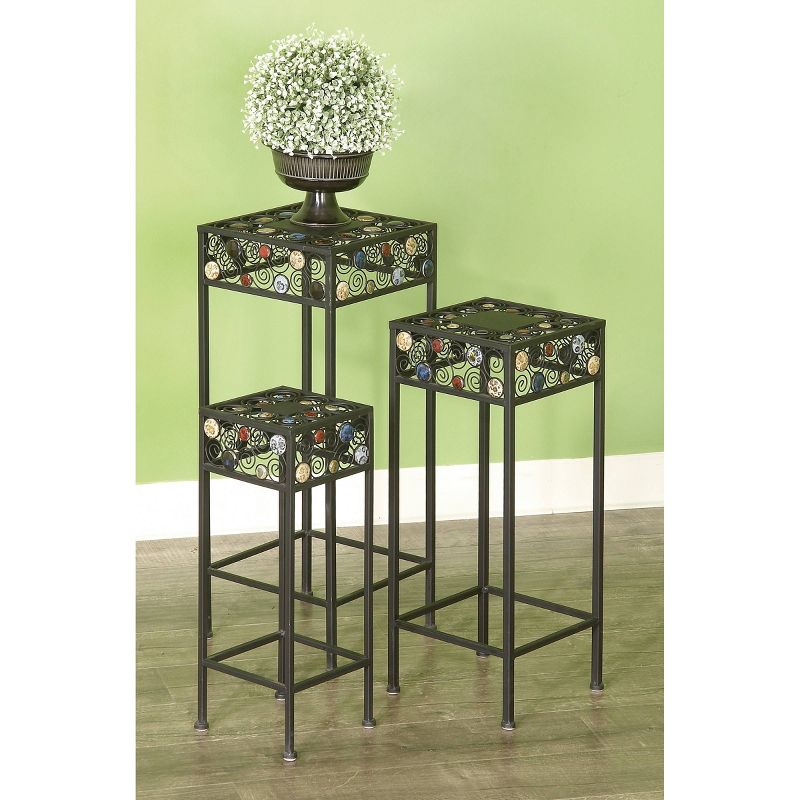 Set of 3 Metal and Ceramic Square Plant Stand with Bead Detailing Black - Olivia &#38; May, 3 of 7