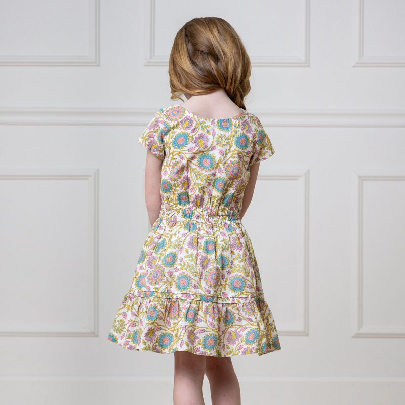 Hope & Henry Girls' Organic Short Sleeve Split Neck Tiered Dress, Kids, 4 of 11