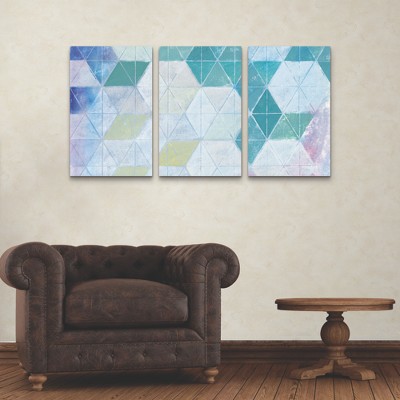 Abstract Geometric Triangles Blue and Green Canvas Art Set