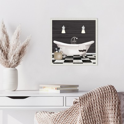 Modern Bathroom I White Canvas Wall Art with Beaded Frame