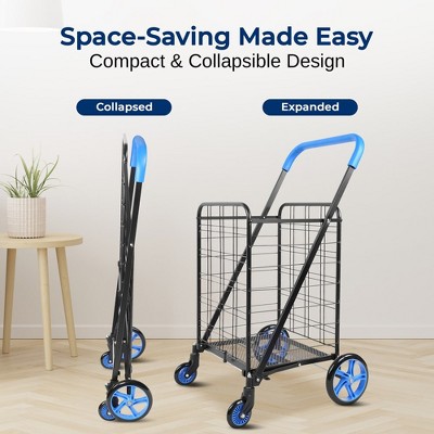 Black and Blue Alloy Steel Folding Utility Cart with Swivel Wheels