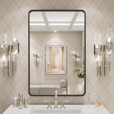 Vynxaria 20x30 Inch Black Aluminum Frame Bathroom Mirror with HD Float Glass