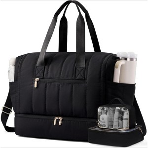 Puffer Travel Duffle Bag with Shoe Compartment, 42L Carry On for Women, Hospital and Gym Bag - 1 of 4