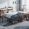 Full Size Bed Frame with Headboard, Bed Frame with LED Light and Charging Station Black Metal Platform Bedframe and Storage Shelf No Box Spring Needed - 4 of 4