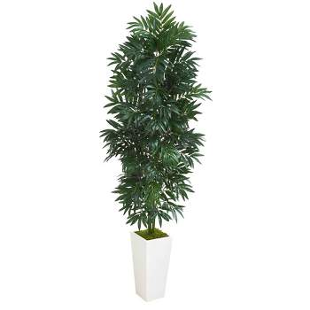 Nearly Natural 5-ft Bamboo Palm Artificial Plant in White Planter