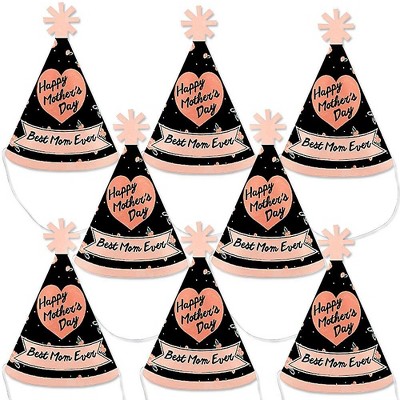 Big Dot of Happiness Best Mom Ever - Mini Cone Mother's Day Hats - Small Little Party Hats - Set of 8