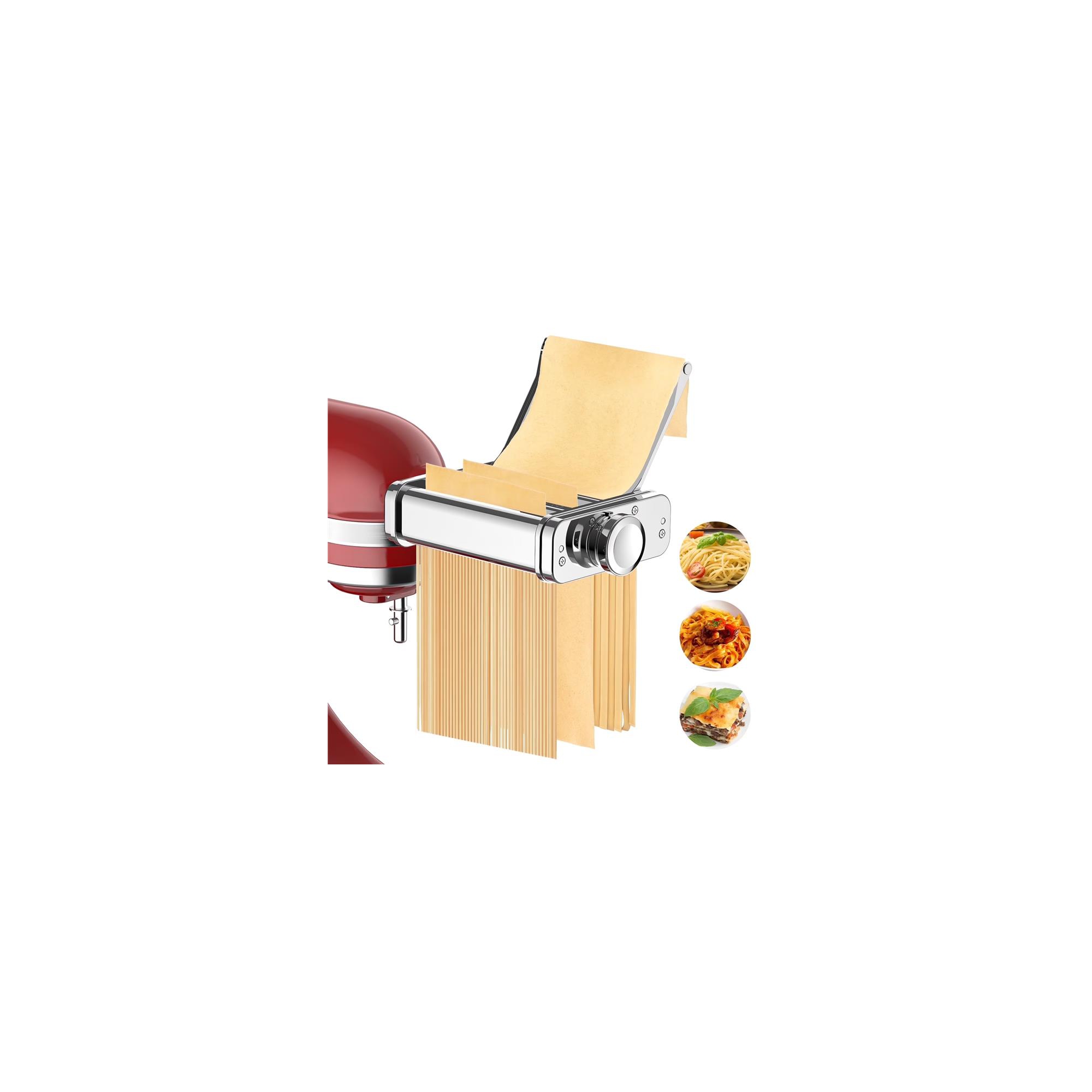 Gvode 3-in-1 Pasta Attachment Compatible with KitchenAid® All-Metal Roller & Cutters, Cleaning Brush