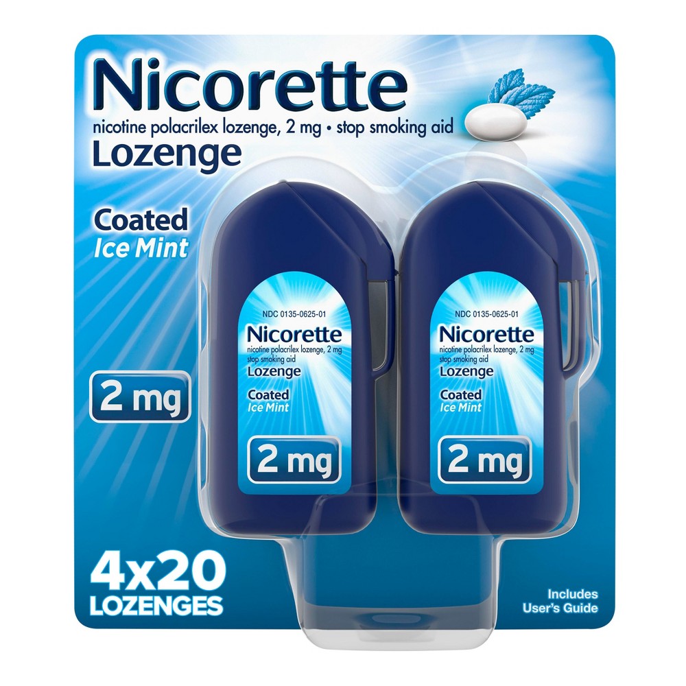 Nicorette 2mg Coated Nicotine Lozenge Stop Smoking Aid - Ice Mint - 80ct