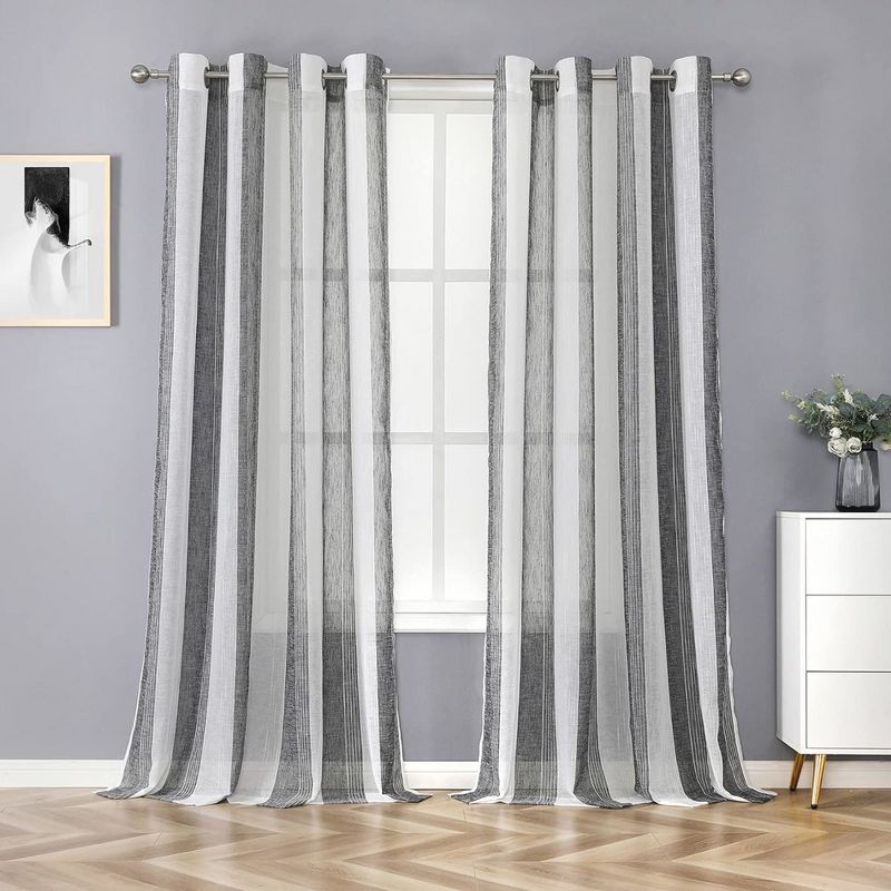 Yarn-Dyed Vertical Stripe Voile Sheer Window Curtain Panels, 1 of 6