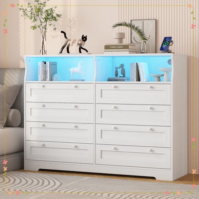 Dresser for Bedroom, TV Stand Dresser with Charging Station and LED Lights