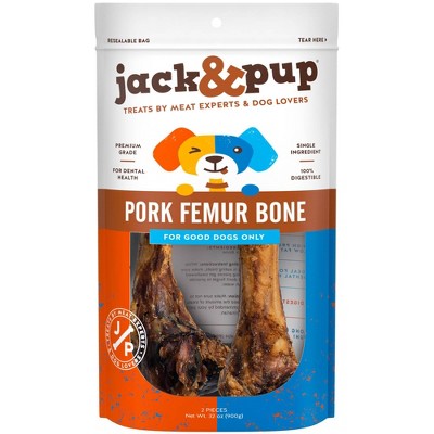 Jack & Pup 8 inch Pork Femur Bone Dog Treats - 2pk/32oz