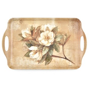 Pimpernel Sugar Magnolia Large Handled Tray - Rectangular Melamine Serving Tray with Bright Floral Magnolia Design & Side Handles - Dishwasher Safe - 1 of 4