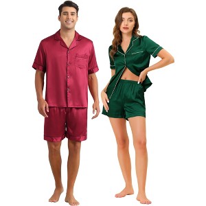 INSPIRE CHIC Couples Pajamas Sets Short Sleeve Loungewear 2 Pack Satin Sleepwear - 1 of 4
