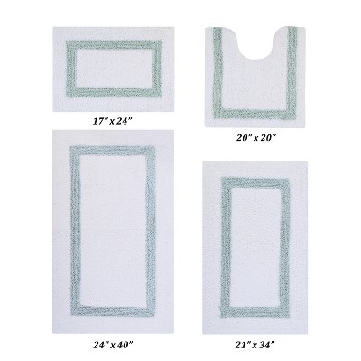 Hotel 4 PC Bath Rug 100% Premium Cotton Tufted Weave Two Tone Reversible Bathroom Rug, Super Soft Absorbent, Machine Washable Bath Mat
