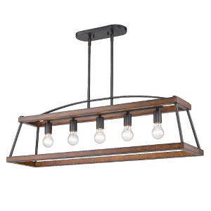 Golden Lighting Teagan 5-Light Linear Pendant in Natural Black with Rustic Oak Wood Accents - 1 of 1