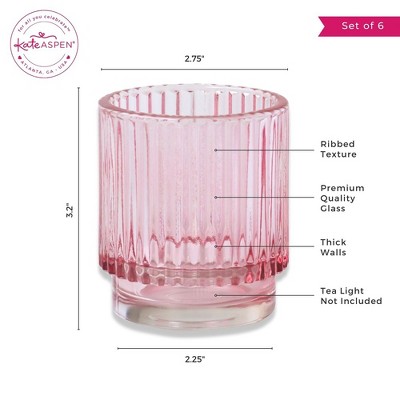 Blush Pink Ribbed Glass Votive Candle Holders Set of 6