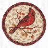 Earth Rugs Wildlife Cardinal Round Coaster – 7"x7" Braided Jute with Hand-Stenciled Cardinal, Rustic Nature-Inspired Design - 2 of 3