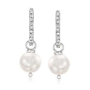 Ross-Simons 10mm Cultured Pearl and .40 ct. t.w. White Topaz Removable Hoop Drop Earrings in Sterling Silver - 1 of 4
