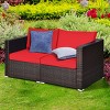 Tangkula 4PCS Rattan Corner Sofa Set Patio Outdoor Furniture Set w/ Red Cushions - 3 of 4