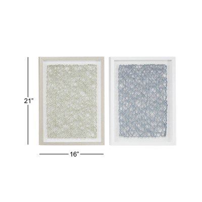 Set of 2 Silver and Gray Abstract String Art Shadow Box Wall Decor