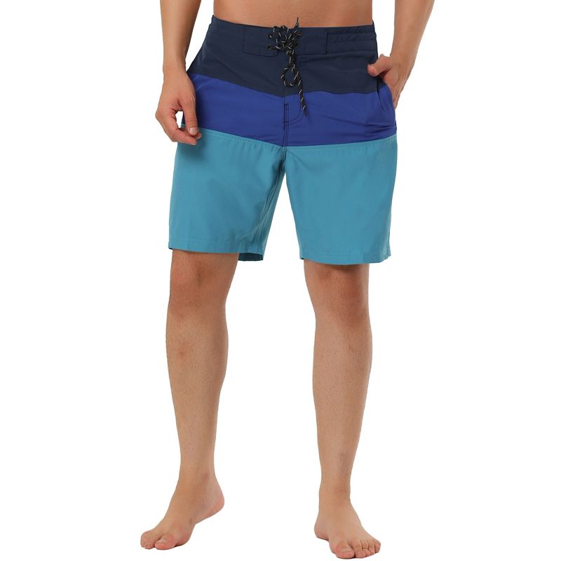 TATT 21 Men's Summer Holiday Beach Color Block Drawstring Waist Swim Board Shorts, 1 of 7
