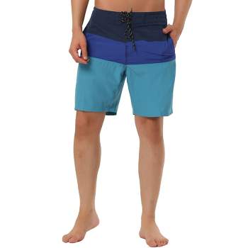 TATT 21 Men's Summer Holiday Beach Color Block Drawstring Waist Swim Board Shorts