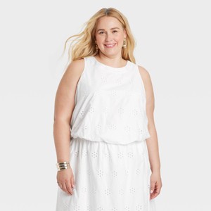 Women's Eyelet Bubble Hem Shirt - A New Day™ White - 1 of 4