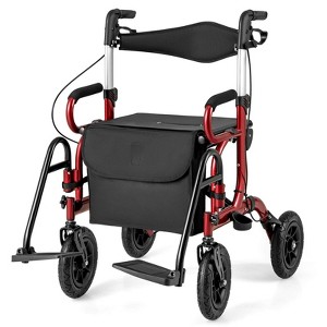 Costway 2-in-1 Rollator Walker for Seniors with Seat 9" Pneumatic Tires for All Terrain Black/Red/Navy - 1 of 4