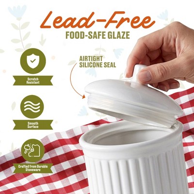 Omniware Simsbury 3-Piece Canister Set - Stoneware Kitchen Storage with Silicone-Sealed Lids, Lead-Free Glaze & Dishwasher Safe - (White) — фото 4