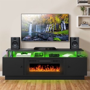 Fireplace TV Stand with Led & Storage Cabinet, Black Entertainment Center with 36" Electric Fireplace for 65/70 inch TVs for Living Room - 1 of 4