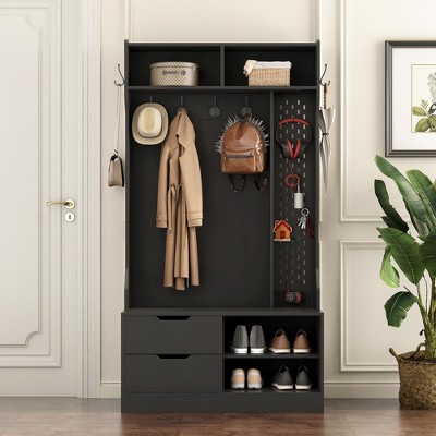 HDZNVF Hall Tree with 6 Hooks,Coat Hanger, Black